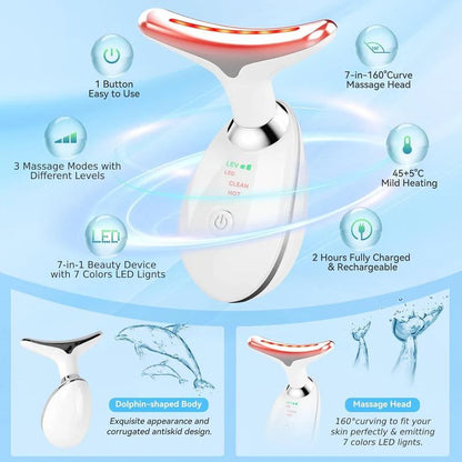 7-In-1 Neck Face Massager, 7 Color Led Face Neck Massage for Skin Care at Home, Portable Facial Massager,Face Sculpting Tool,Multifunctional Vibration