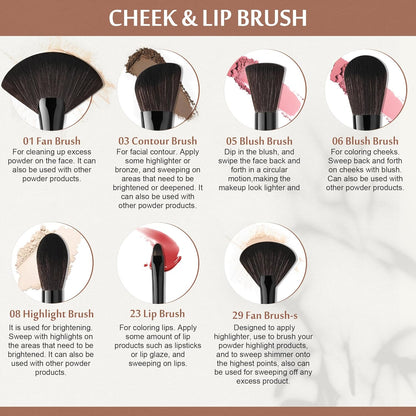 Makeup Brushes Set Professional 30Pcs Obsidian Makeup Brushes Premium Synthetic Powder Kabuki Foundation Contour Blush Concealer Eye Shadow Blending Eyeliner Crease Eyebrow Make up Brush Kit